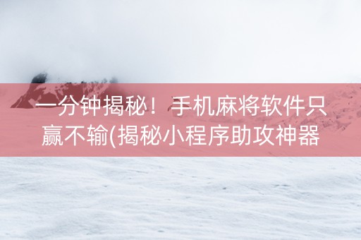 一分钟揭秘！手机麻将软件只赢不输(揭秘小程序助攻神器)