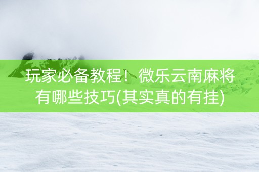 玩家必备教程！微乐云南麻将有哪些技巧(其实真的有挂)