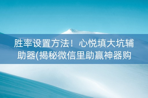 胜率设置方法！心悦填大坑辅助器(揭秘微信里助赢神器购买)