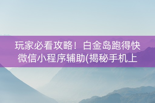 玩家必看攻略！白金岛跑得快微信小程序辅助(揭秘手机上系统发好牌)