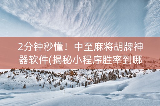 2分钟秒懂！中至麻将胡牌神器软件(揭秘小程序胜率到哪调)