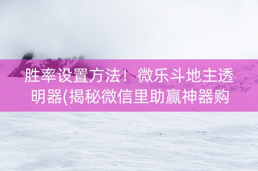 胜率设置方法！微乐斗地主透明器(揭秘微信里助赢神器购买)