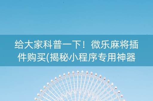 给大家科普一下！微乐麻将插件购买(揭秘小程序专用神器)