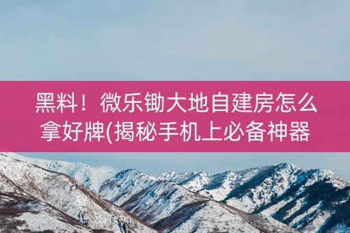 黑料！微乐锄大地自建房怎么拿好牌(揭秘手机上必备神器)