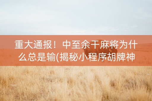 重大通报！中至余干麻将为什么总是输(揭秘小程序胡牌神器)