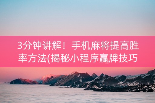 3分钟讲解！手机麻将提高胜率方法(揭秘小程序赢牌技巧)