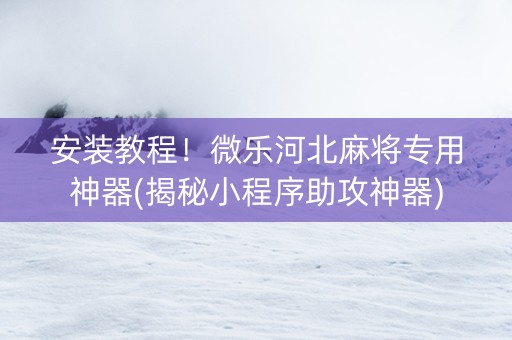 安装教程！微乐河北麻将专用神器(揭秘小程序助攻神器)