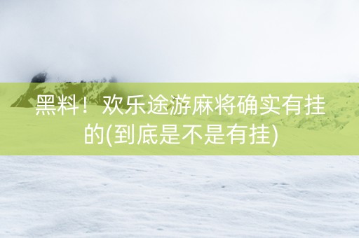黑料！欢乐途游麻将确实有挂的(到底是不是有挂)