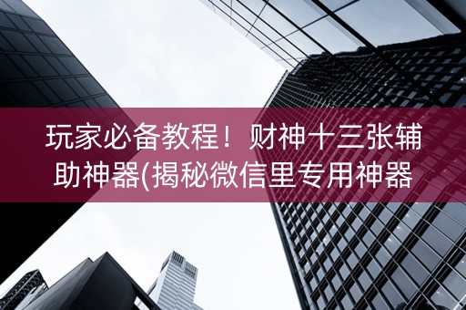 玩家必备教程！财神十三张辅助神器(揭秘微信里专用神器)