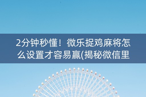 2分钟秒懂！微乐捉鸡麻将怎么设置才容易赢(揭秘微信里插件免费)