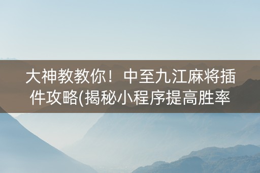 大神教教你！中至九江麻将插件攻略(揭秘小程序提高胜率)