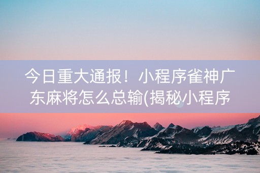 今日重大通报！小程序雀神广东麻将怎么总输(揭秘小程序插件购买)