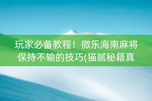 玩家必备教程！微乐海南麻将保持不输的技巧(猫腻秘籍真的有挂)