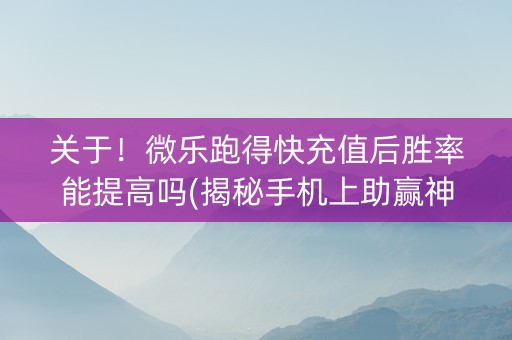 关于！微乐跑得快充值后胜率能提高吗(揭秘手机上助赢神器购买)