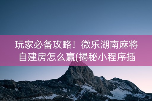 玩家必备攻略！微乐湖南麻将自建房怎么赢(揭秘小程序插件下载)