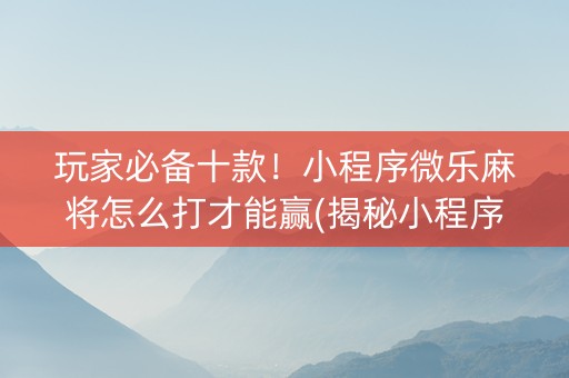 玩家必备十款！小程序微乐麻将怎么打才能赢(揭秘小程序助攻神器)