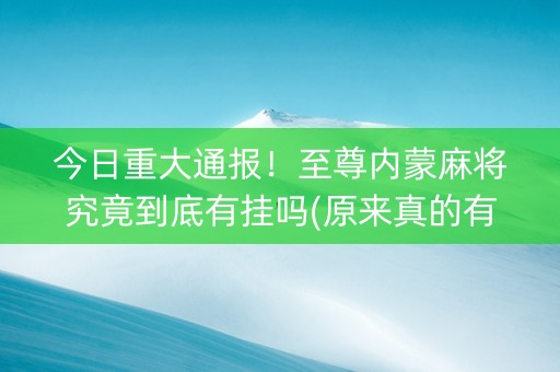 今日重大通报！至尊内蒙麻将究竟到底有挂吗(原来真的有挂)