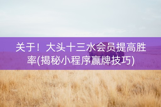 关于！大头十三水会员提高胜率(揭秘小程序赢牌技巧)