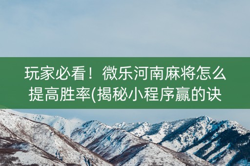 玩家必看！微乐河南麻将怎么提高胜率(揭秘小程序赢的诀窍)