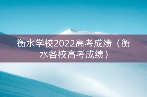 衡水学校2022高考成绩（衡水各校高考成绩）