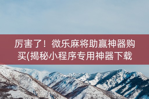 厉害了！微乐麻将助赢神器购买(揭秘小程序专用神器下载)