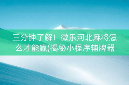 三分钟了解！微乐河北麻将怎么才能赢(揭秘小程序辅牌器)