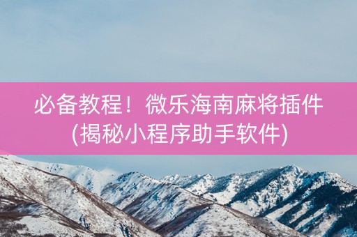 必备教程！微乐海南麻将插件(揭秘小程序助手软件)