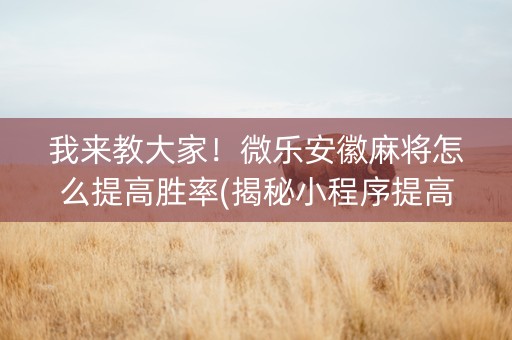 我来教大家！微乐安徽麻将怎么提高胜率(揭秘小程序提高胜率)