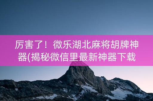 厉害了！微乐湖北麻将胡牌神器(揭秘微信里最新神器下载)