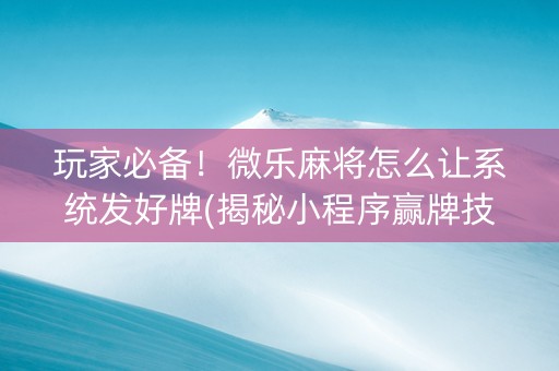 玩家必备！微乐麻将怎么让系统发好牌(揭秘小程序赢牌技巧)