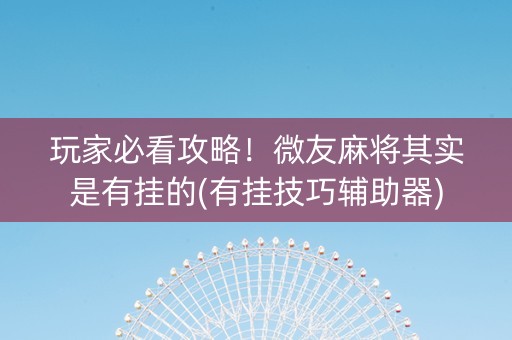 玩家必看攻略！微友麻将其实是有挂的(有挂技巧辅助器)