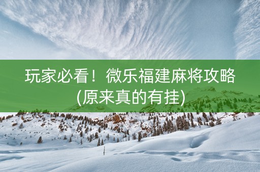 玩家必看！微乐福建麻将攻略(原来真的有挂)