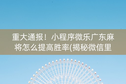 重大通报！小程序微乐广东麻将怎么提高胜率(揭秘微信里提高胜率)