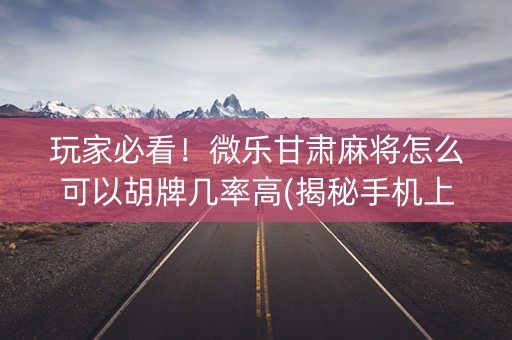 玩家必看！微乐甘肃麻将怎么可以胡牌几率高(揭秘手机上胜率到哪调)