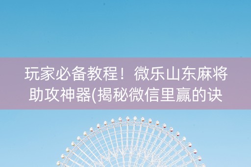 玩家必备教程！微乐山东麻将助攻神器(揭秘微信里赢的诀窍)