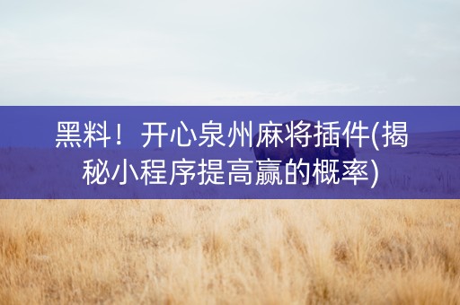 黑料！开心泉州麻将插件(揭秘小程序提高赢的概率)