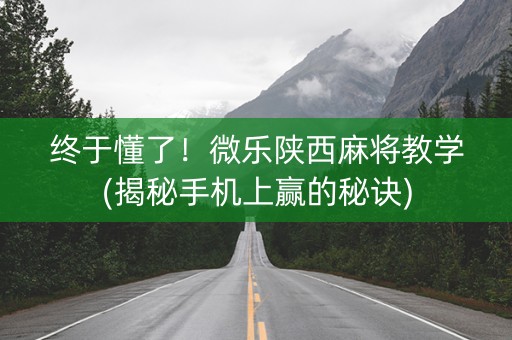 终于懂了！微乐陕西麻将教学(揭秘手机上赢的秘诀)