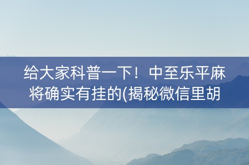给大家科普一下！中至乐平麻将确实有挂的(揭秘微信里胡牌神器)