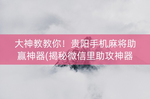 大神教教你！贵阳手机麻将助赢神器(揭秘微信里助攻神器)