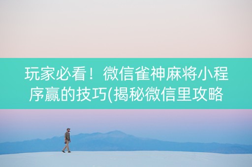 玩家必看！微信雀神麻将小程序赢的技巧(揭秘微信里攻略插件)