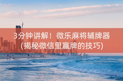 3分钟讲解！微乐麻将辅牌器(揭秘微信里赢牌的技巧)