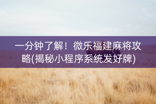 一分钟了解！微乐福建麻将攻略(揭秘小程序系统发好牌)