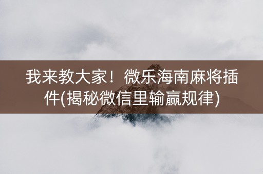 我来教大家！微乐海南麻将插件(揭秘微信里输赢规律)
