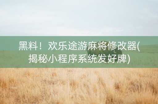 黑料！欢乐途游麻将修改器(揭秘小程序系统发好牌)