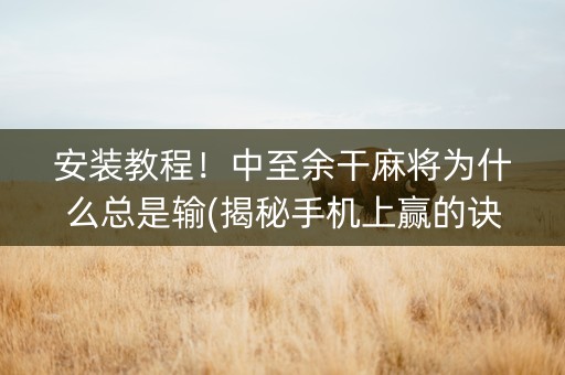 安装教程！中至余干麻将为什么总是输(揭秘手机上赢的诀窍)