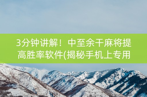 3分钟讲解！中至余干麻将提高胜率软件(揭秘手机上专用神器下载)