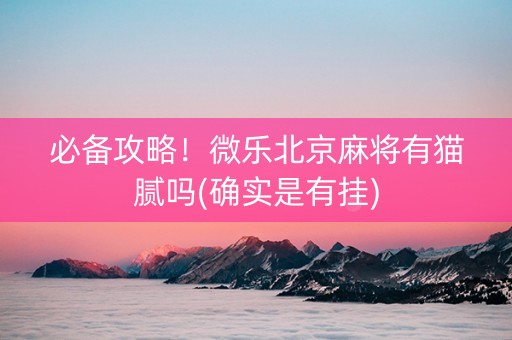 必备攻略！微乐北京麻将有猫腻吗(确实是有挂)