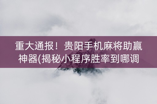 重大通报！贵阳手机麻将助赢神器(揭秘小程序胜率到哪调)