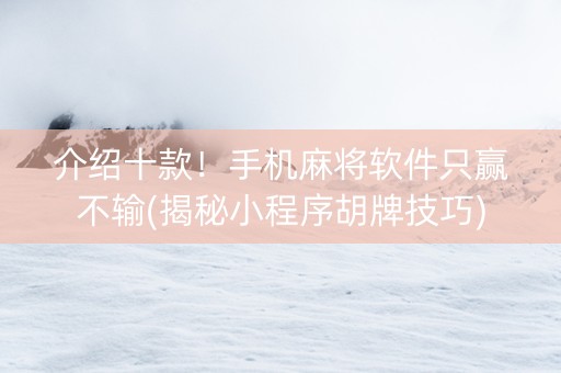 介绍十款！手机麻将软件只赢不输(揭秘小程序胡牌技巧)