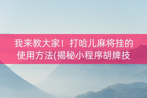 我来教大家！打哈儿麻将挂的使用方法(揭秘小程序胡牌技巧)